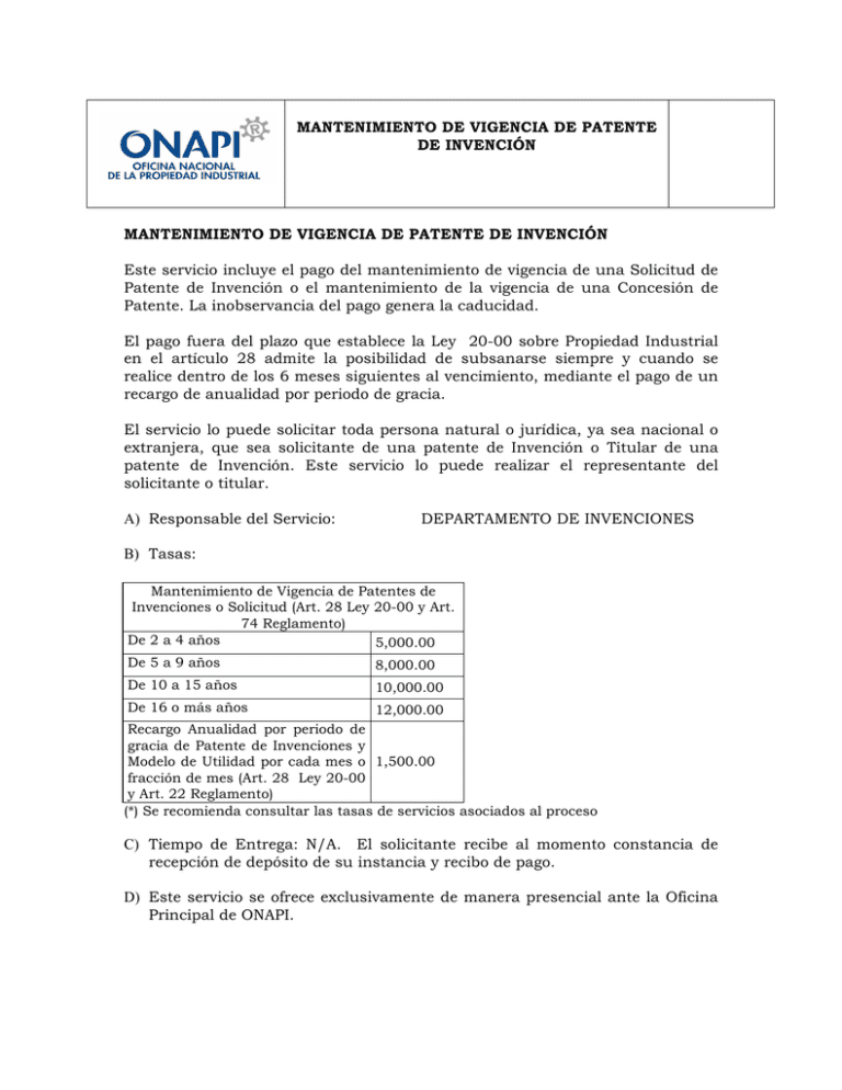 cuando caduca el pago de la patente