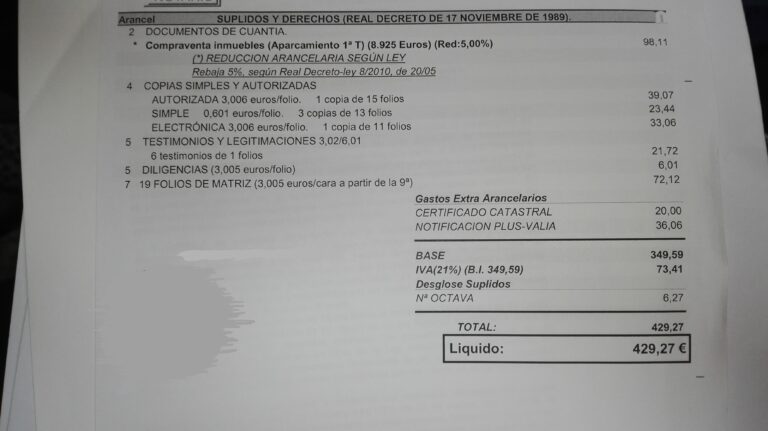 que valor tiene una factura notarial